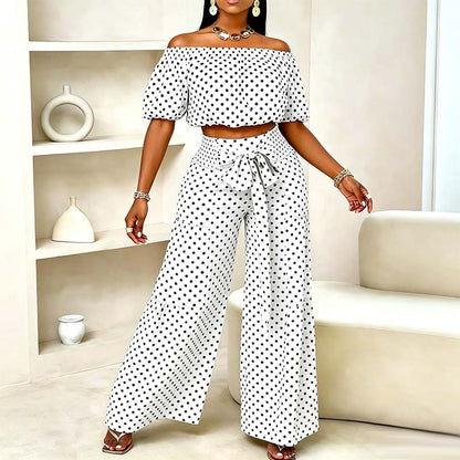 👒 50% OFF NOW!✨ Women's Off-Shoulder Polka Dot Set – Chic High-Waist & Flowy – Summer Vacation Essential 🍋