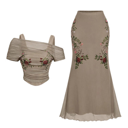 💖New Arrival💖 Women's Off-Shoulder Top & Fishtail Skirt Outfit Set