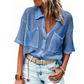 🔥50% OFF！ 🧶Women Short Sleeve Knit Button Shirt Free Gift Necklace
