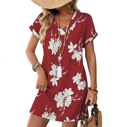 ☀️👗Women's Summer Casual V-Neck T-Shirt Dress | Soft Short Sleeve Loose Daily Sundress