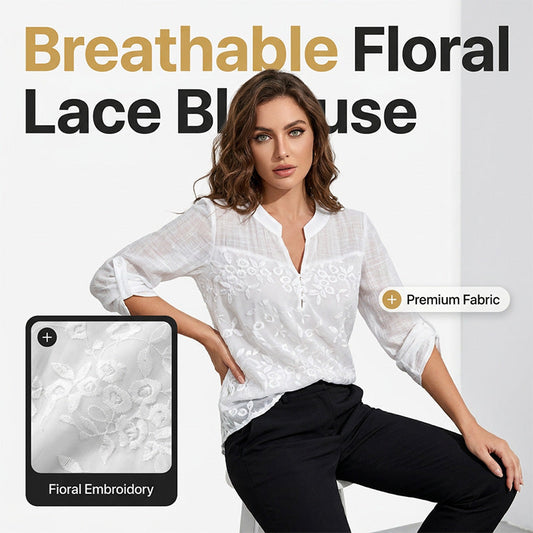 📢📢40% OFF !! ⏰Women's Lace Panel V-Neck Blouse