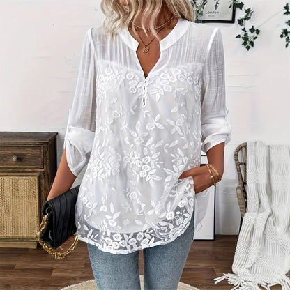📢📢40% OFF !! ⏰Women's Lace Panel V-Neck Blouse