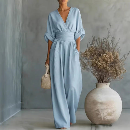 ⌛Limited-time offer-Women's V-Neck High Waist Wide Leg Jumpsuit