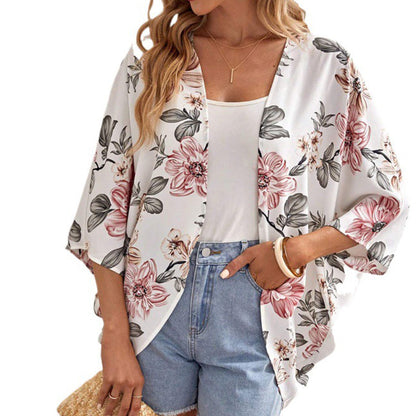 📢📢50% OFF !! ⏰Women's Floral Print Loose Fit Cover Up Top