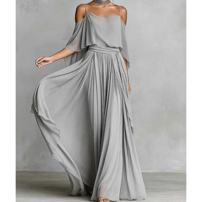 ✨👗💐Women’s Elegant Cold Shoulder Flowy Maxi Dress Soft Loose Long Dress For Wedding Party Vacation Daily
