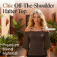 👗 LIMITED-TIME 50% OFF! ✨ Women's Off-the-Shoulder Halter Neck Top – Ring Detail, Ruched Waist, Batwing Sleeves 🌸