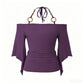 👗 LIMITED-TIME 50% OFF! ✨ Women's Off-the-Shoulder Halter Neck Top – Ring Detail, Ruched Waist, Batwing Sleeves 🌸