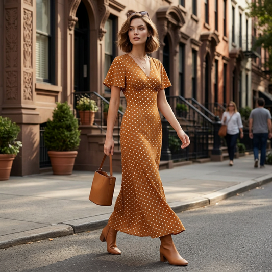 👗 LIMITED-TIME 50% OFF! ✨ Women's V-Neck Polka Dot Maxi Dress – Flutter Sleeves, Form-Fitting, Breathable 🎀