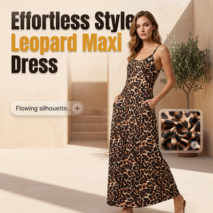 🐆 Women's Leopard Print Spaghetti Strap Maxi Dress | Fierce Silhouette, Flowy Fabric & Perfect for Summer Nights & Holidays