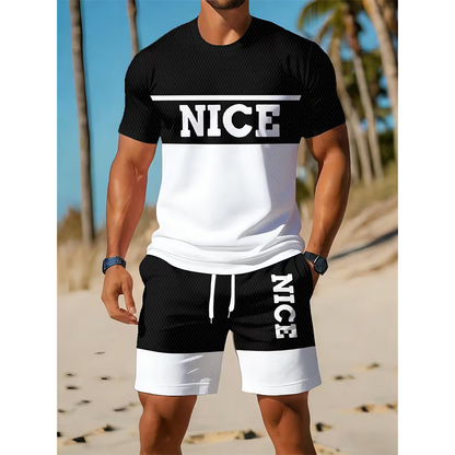 🎉 LIMITED TIME 50% OFF! 👕 Men's Color-Block Tee and Shorts Set – Breathable Fabric & Adjustable Drawstring Waist 🔥