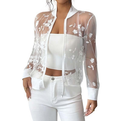 🌼🌸 Women's Summer Floral Sheer Mesh Jacket ☁️ Breathable Sheer Mesh Outerwear Floral Print Thin Cardigan Beach Sunscreen Cover Up