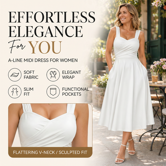 👗✨Women's Elegant V-Neck Dress with Convenient Side Pockets