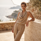 📢📢50% OFF !! 👗 CHIC DRAPED HALTER NECK JUMPSUIT — Breathable Wide-Leg Silhouette & Elegant Day-to-Night Style ✨