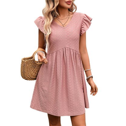 ✨V-Neck Flutter Sleeve Ladies Summer Dress 🌿 Casual Holiday Mini Dress