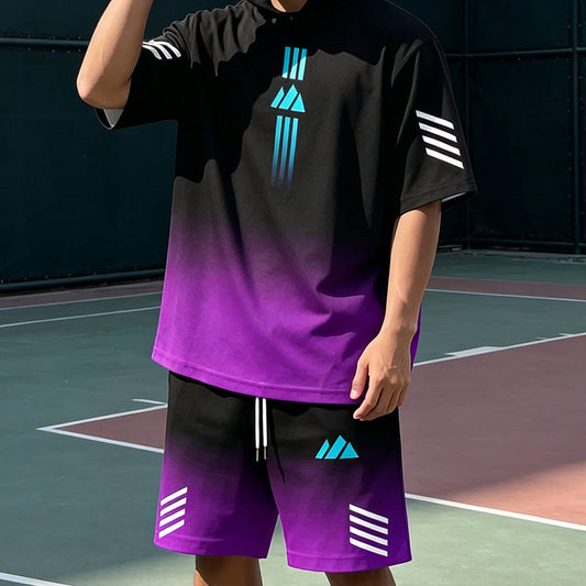 🎉 LIMITED TIME 50% OFF! 👕 Men's Summer T-Shirt & Shorts Two-Piece Set – Gradient Design & Breathable Fabric ☀️