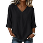 ☁️✨Women's Casual V-Neck 3/4 Sleeve Blouse Elegant Three Quarter Sleeve Loose Blouse Office Daily Basic Tops