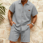 📢📢40% OFF !! ⏰Men's Waffle Knit Short Sleeve Shirt & Shorts Set