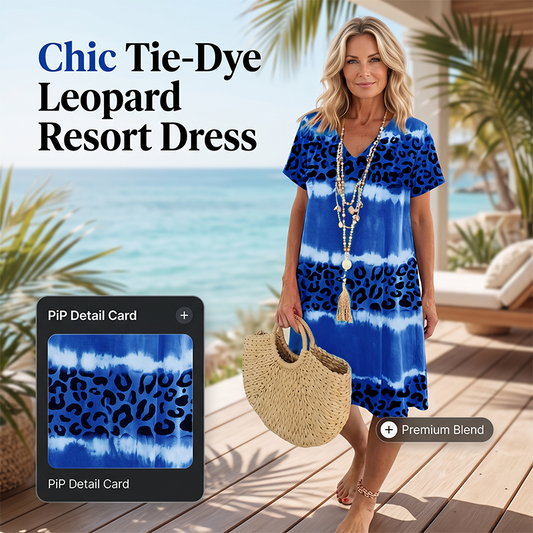 🐆🎨Women's Casual Tie Dye Leopard Print V-Neck Dress☀️ Loose Summer Holiday Outfit For Ladies