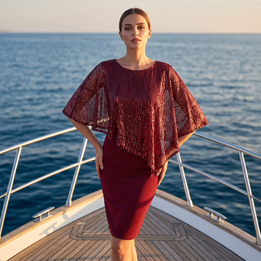 🌙🌸 LIMITED TIME 50% OFF! 🦋Asymmetrical Cape Sequin Dress – Unique cape detail & sleek silhouette – Effortless evening elegance.