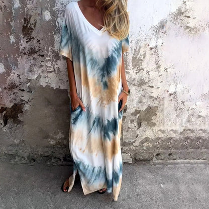 👗🌸Casual Loose Printed V-Neck Long Dress Women Casual Maxi Dress