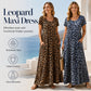 ⏳🔥LIMITED-TIME 50% OFF! ⏰Women's Leopard Print Maxi Dress with Pockets Casual Short Sleeve Long Dress