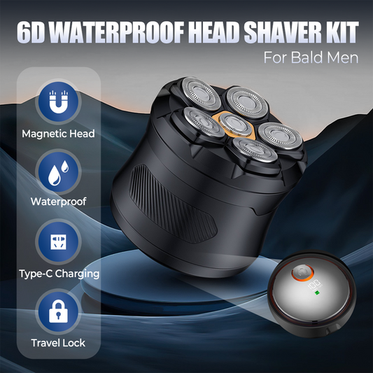 📢📢40% OFF !! ⏰6-Blade Magnetic Electric Head Shaver, IPX7 Waterproof Razor For Bald Men🌊