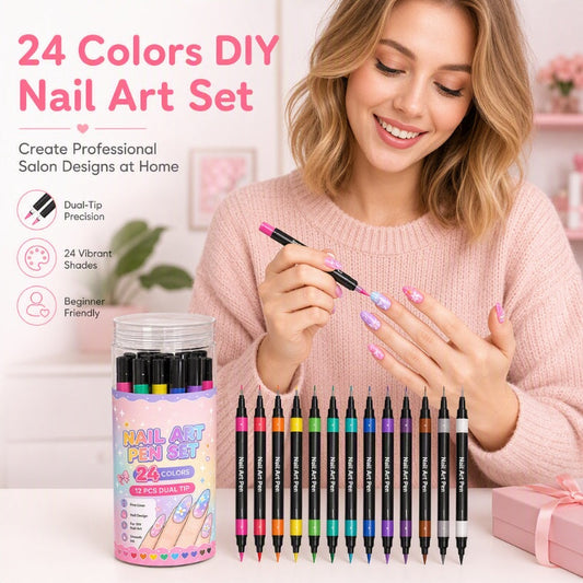 🎁🔥Last day sale 50% OFF!💞10K+ SOLD!🎨✨24 Colours Dual-Ended Nail Art Pens — Fine & Brush Tips, Smooth Ink Flow! Salon-Quality Nails at Home 4💅