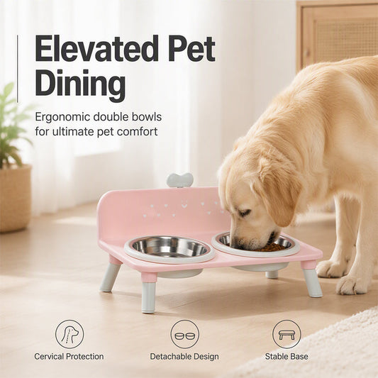 🐶🥣 Elevated Detachable Pet Double Bowls | Raised Feeder for Dogs & Cats