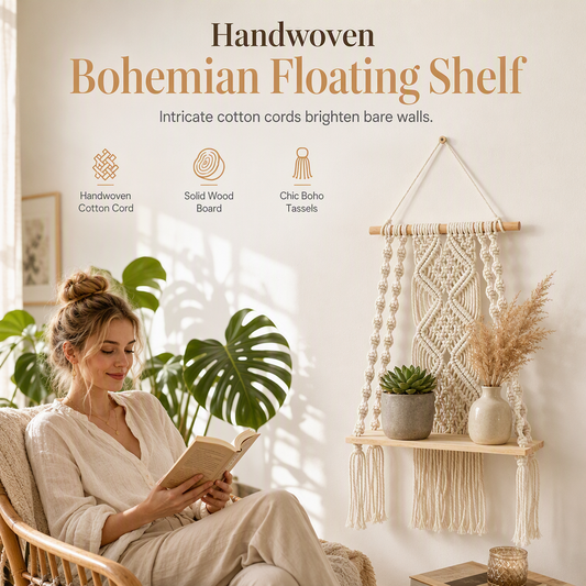 ⏳🔥LIMITED-TIME 50% OFF! ⏰Bohemian Handwoven Floating Shelf🌿