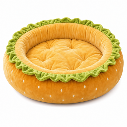 🍔Cute Hamburger Bun Shaped Pet Bed 🐾Warm Cozy Round Dog Bed Cushion for All Seasons