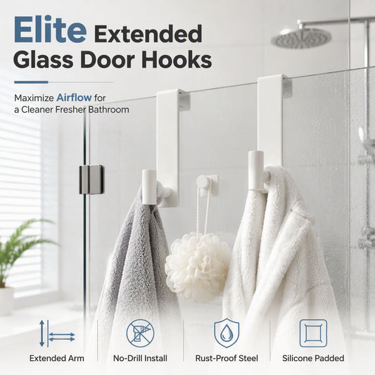 🔥Over the Shower Door Hooks, No Drill Bathroom Hanging Hooks for Towel, Sponge & Shower Accessories