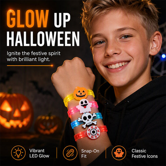 👻Kids LED Halloween Glow Bracelet, Flashing Light Up Wrist Bands, Halloween Party Favors Goodie Bag Fillers for Boys Girls