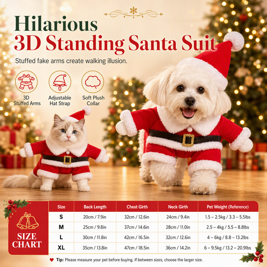 🎄 50% OFF! ✨ Christmas Pet Costume for Dogs & Cats – Hilarious 3D Standing Santa Suit with Integrated Stuffed Hands, Plush Warmth Premium Stitching & Thick Velvet Trim – Lightweight Holiday Outfit for Cats & Dogs 🐾