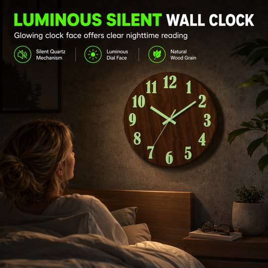 🕰️ LIMITED-TIME 50% OFF! 🌙 12-Inch Silent Wooden Wall Clock – Luminous Dial, Wood Grain, No Tick ✨