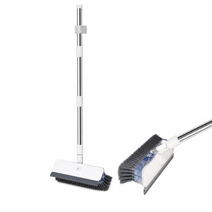 🧼Long Handle Floor Scrub Brush✨2-in-1 Stiff Bristle & Squeegee｜Built-in Soap Dispenser, Detachable Head for Bathroom Deep Cleaning