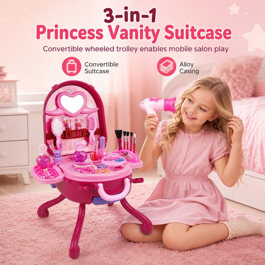 👑 LIMITED-TIME 50% OFF! ✨ 3-in-1 Princess Vanity Suitcase – Magical, Portable, Kid-Safe 🧳