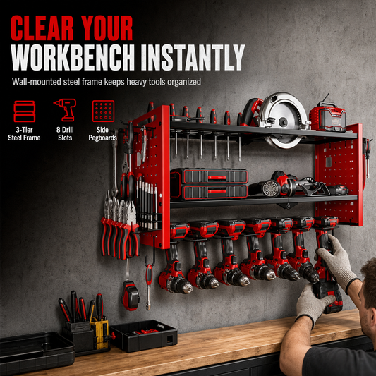 📢📢50% OFF !! ⏰Wall Mounted Heavy Duty Iron Power Tool Organizer and Garage Drill Storage Rack