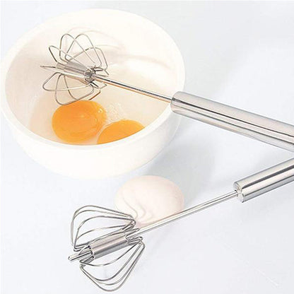 🥚✨ Semi-Automatic Stainless Steel Egg Whisk | Press Rotating Hand Mixer, No Electricity Needed, Baking Cream Stirrer Kitchen Gadget